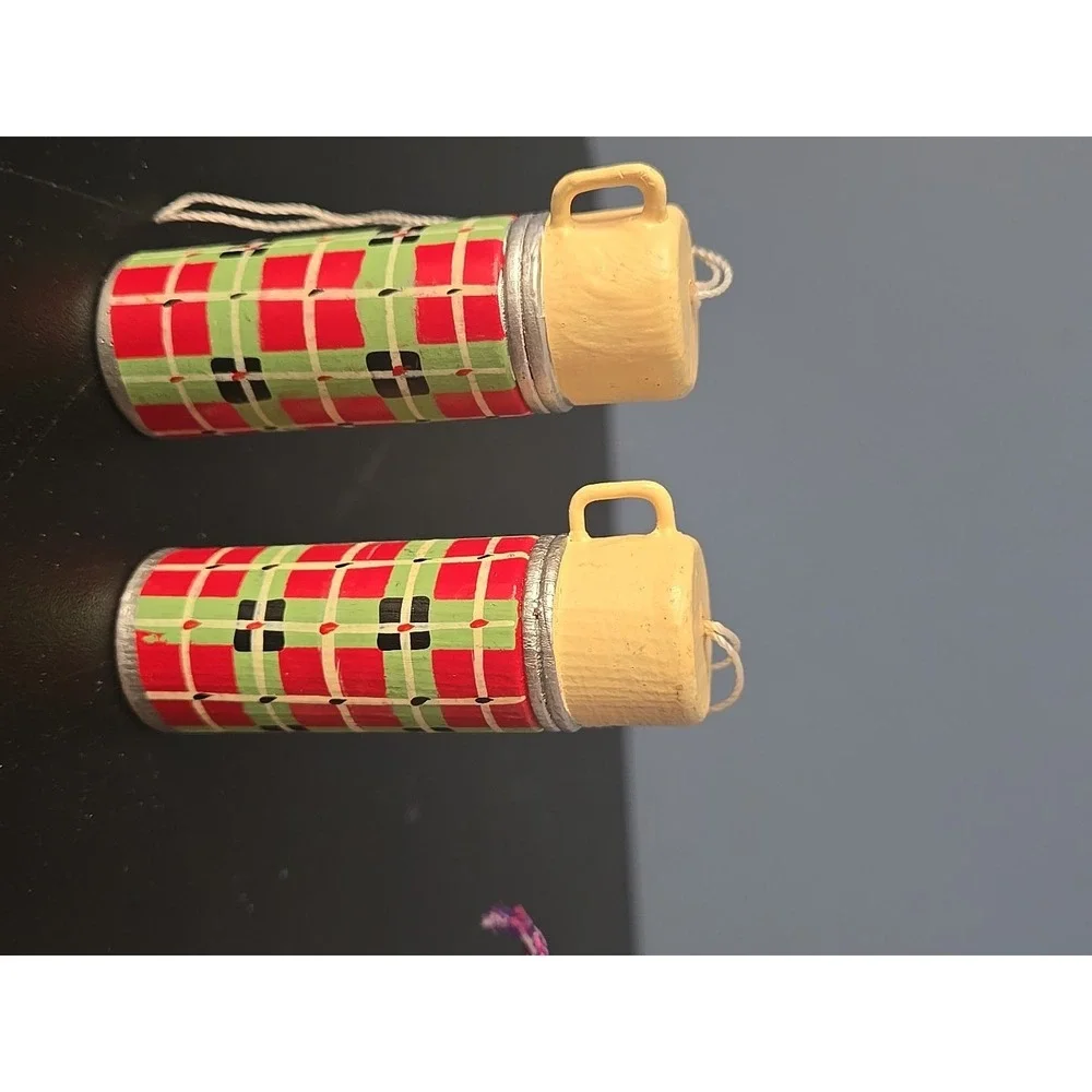 Hallmark Plaid Thermos Christmas  Ornament Skcotch Picnic Cooler Jug Lot Of 4‎